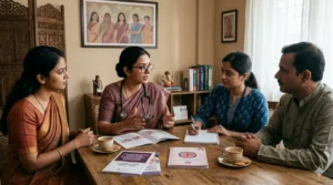 Cultural sensitivity in aesthetic gynaecology consultation with a female specialist providing patient-centered care in a private clinical setting in India.