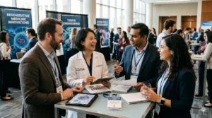Gynecologists and regenerative medicine specialists collaborating during an advanced aesthetic gynecology training session